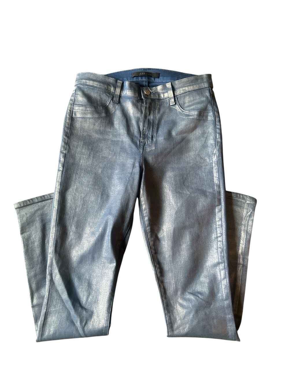 J Brand 801 Super Skinny Coated Metallic Blue Jeans 28